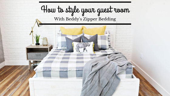 An infographic on how to style a guest room with zipper bedding