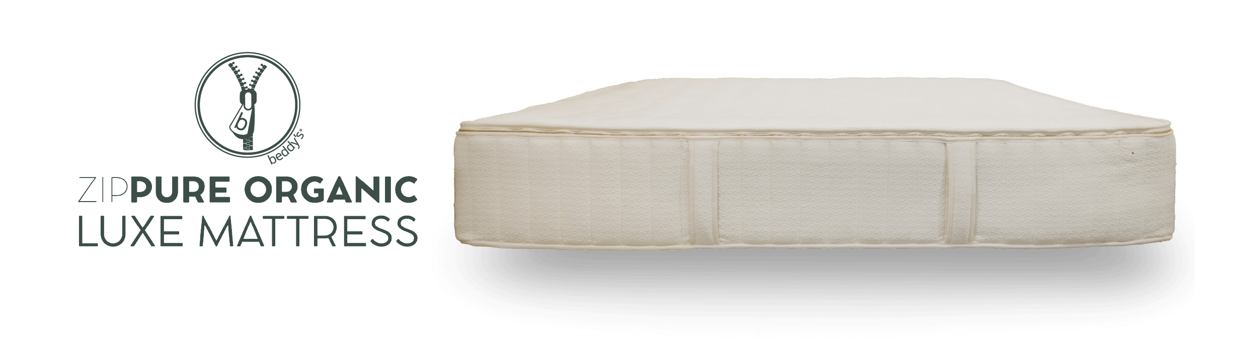 The Beddy's ZipPure Mattress on a transparent background, the Beddy's logo next to it.