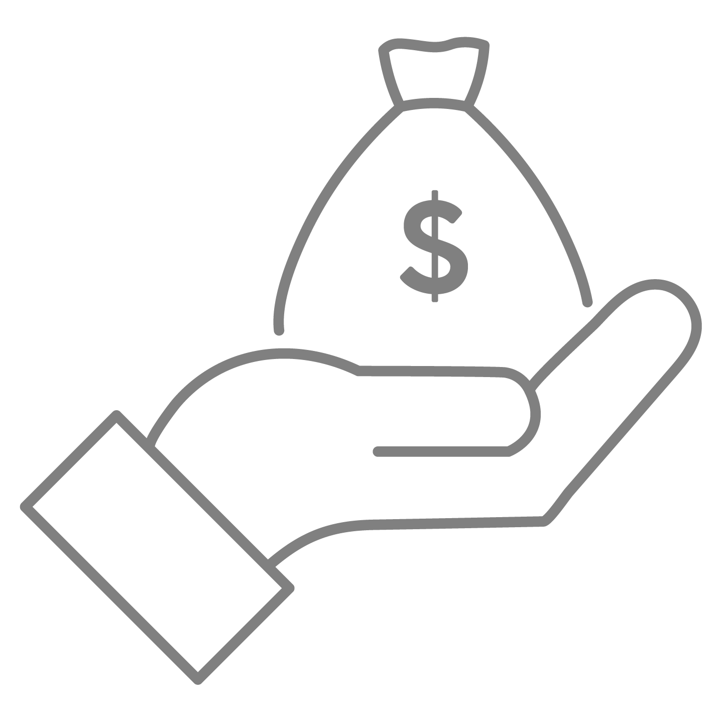 Hand holding small bag of money icon