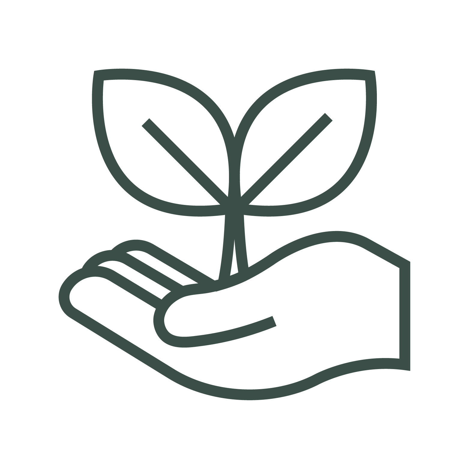 An icon of a hand holding a small plant, intended to signify that this mattress is eco-friendly.