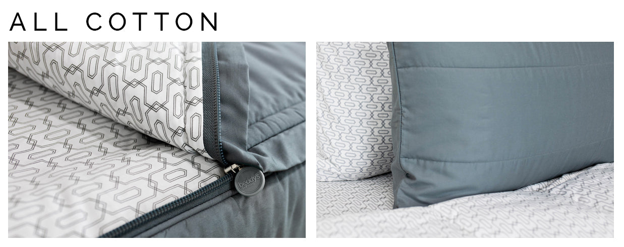 Infographic highlighting Beddy's all-cotton zipper bedding fabric option