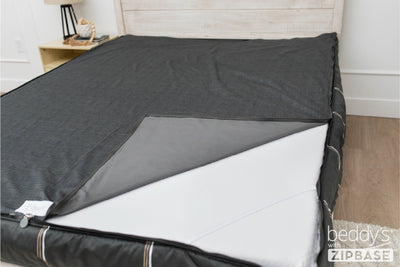 Charcoal with white and brown grid pattern bedding with zip out sheet