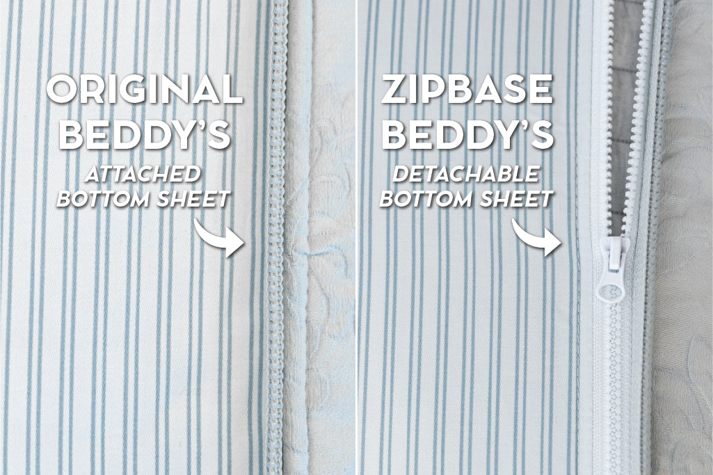 Graphic comparing original Beddy's to Zipbase Beddy's