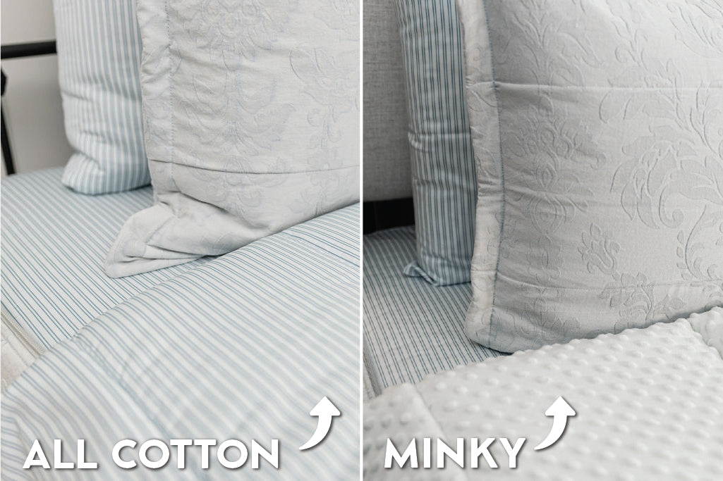 Graphic showing options for cotton lining or minky lining in your zipper bedding set