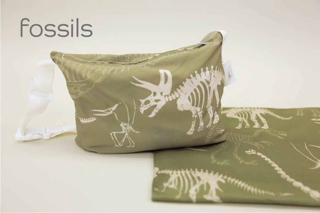 A child's dino print blanket and coordinating zipper pouch