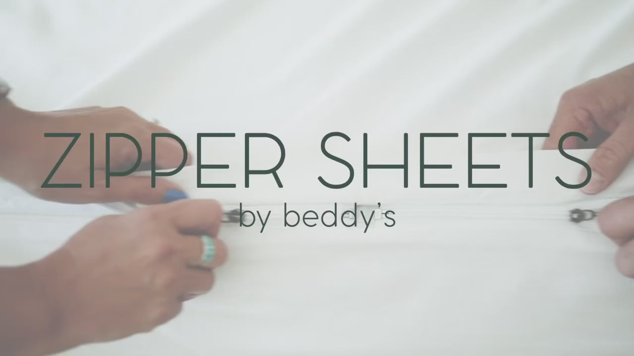 A video highlighting the functionality of zipper sheet sets featuring the L-shaped zippers and comfort panels.