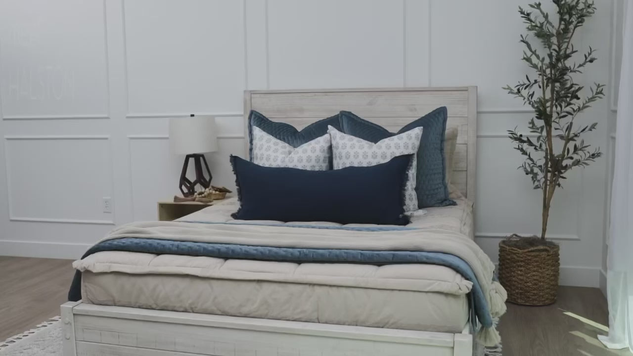 Video highlighting tan zipper bedding and matching accessories 