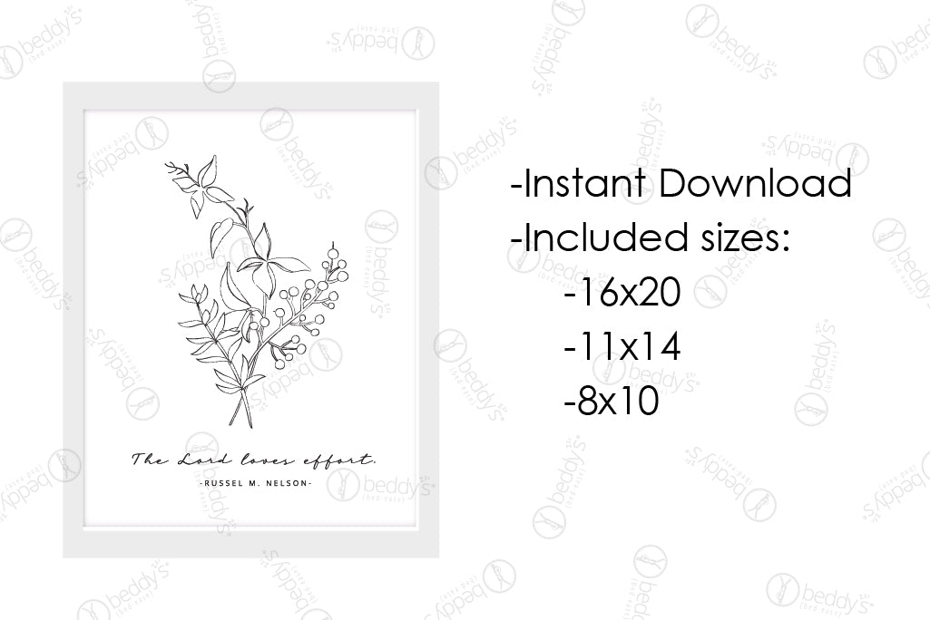 An infographic explaining the outlined floral and leaves arrangement with a graphic quote digital artwork size dimensions and that it's an instant download.