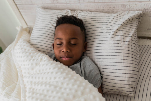 
      Young boy sleeping in his Beddy's zipper bedding.
    