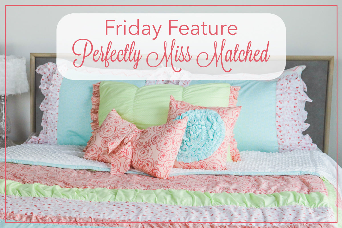 
      A straight on shot of a bed made with the Perfectly Miss Matched zipper bedding set
    