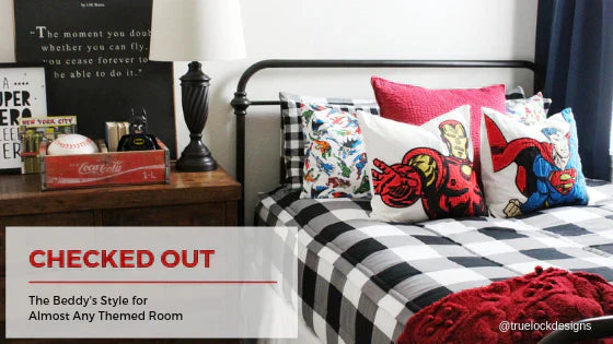 
      An infographic about how the checked out zipper bedding design is perfect for almost any room.
    