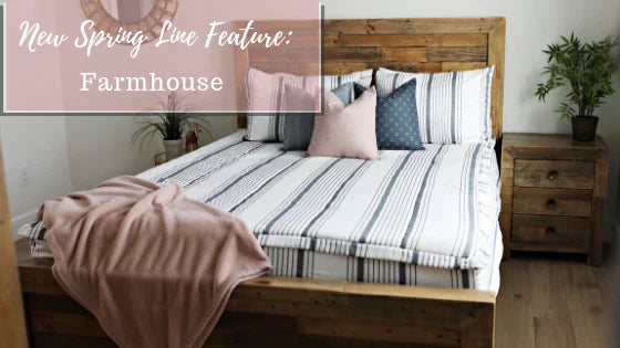 
      An infographic detailing of the Spring Line Feature is farmhouse style zipper bedding.
    