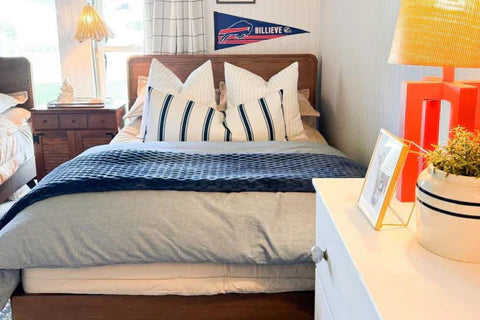 blue belly dance dress Blue Dresser Stripe Cushion  The Hackney Draper