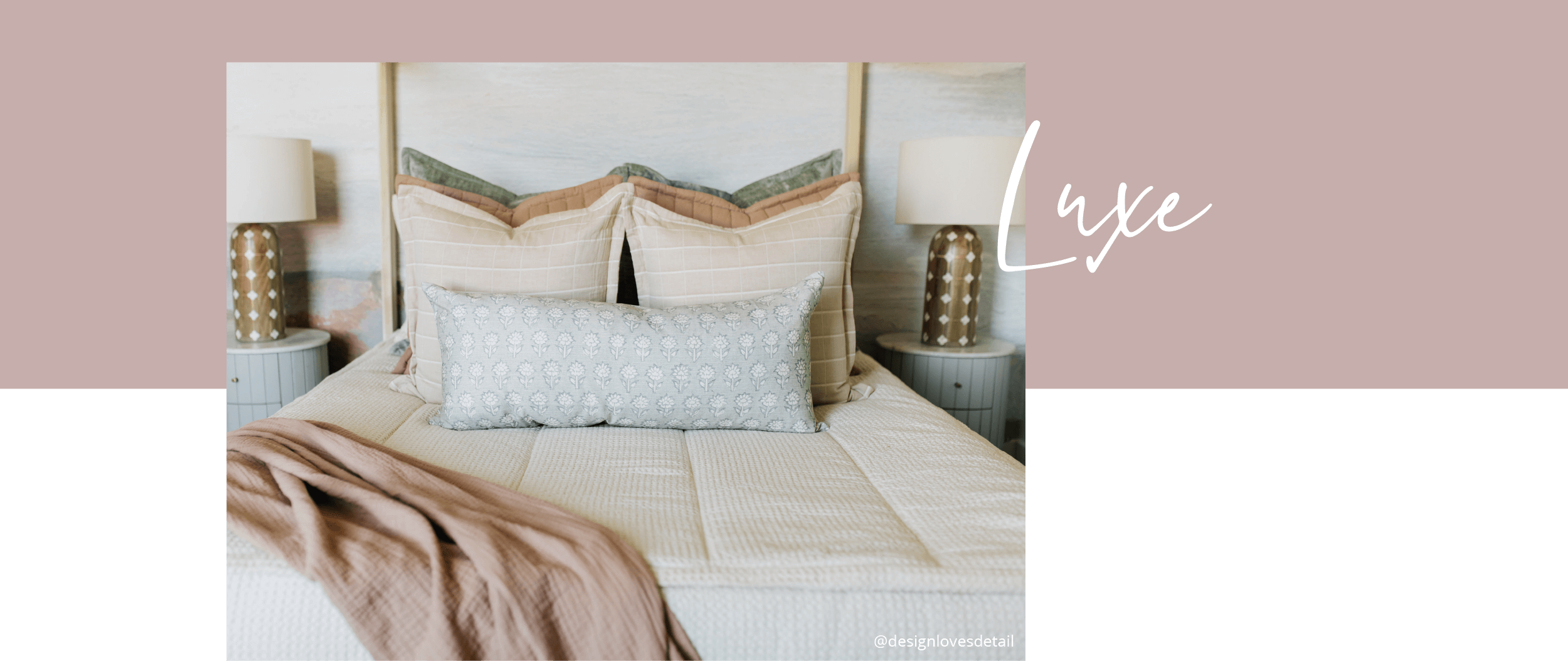 An infographic for Luxe level beddy's, featuring a bed made with cream waffle knit zipper bedding.