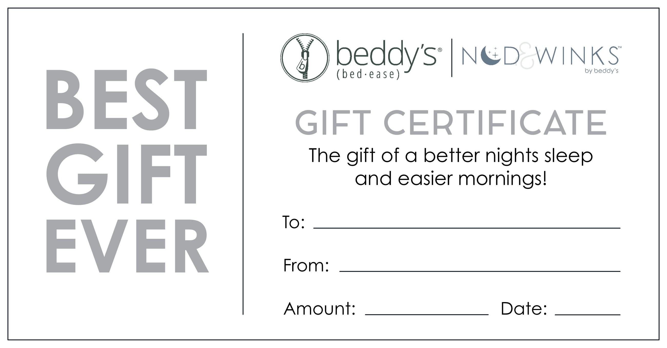 A Beddy's and Nod & Winks gift certificate editable download.