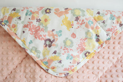 Pink floral mini blanket and minky interior 