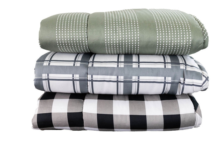 Striped, plaid and checkered childrens blanket stacked