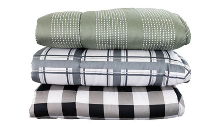 Green, plaid and checkered children's blanket stacked