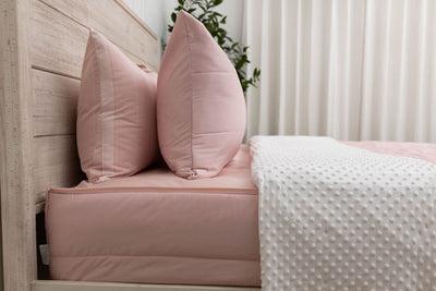 Pink zipper bedding with soft minky interior and coordinating pillowcases and shams