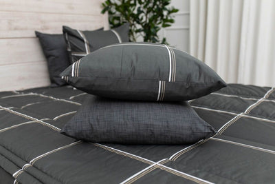 Charcoal with white and brown grid pattern bedding. Teen boy bedding, boy bedding, zipper bedding, best dorm bedding, bedding for bunk beds