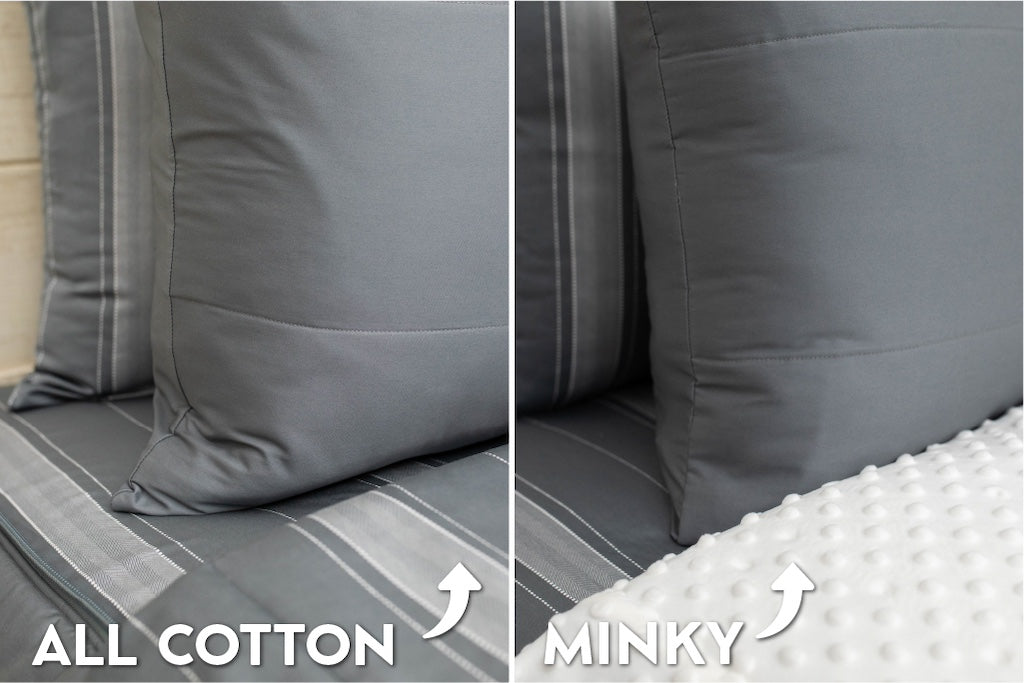 Gray zipper bedding with minky and cotton interior