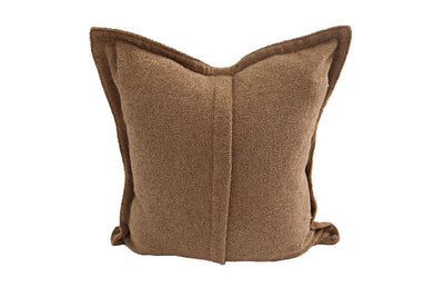 Plush brown pillow measuring 17" x 17"