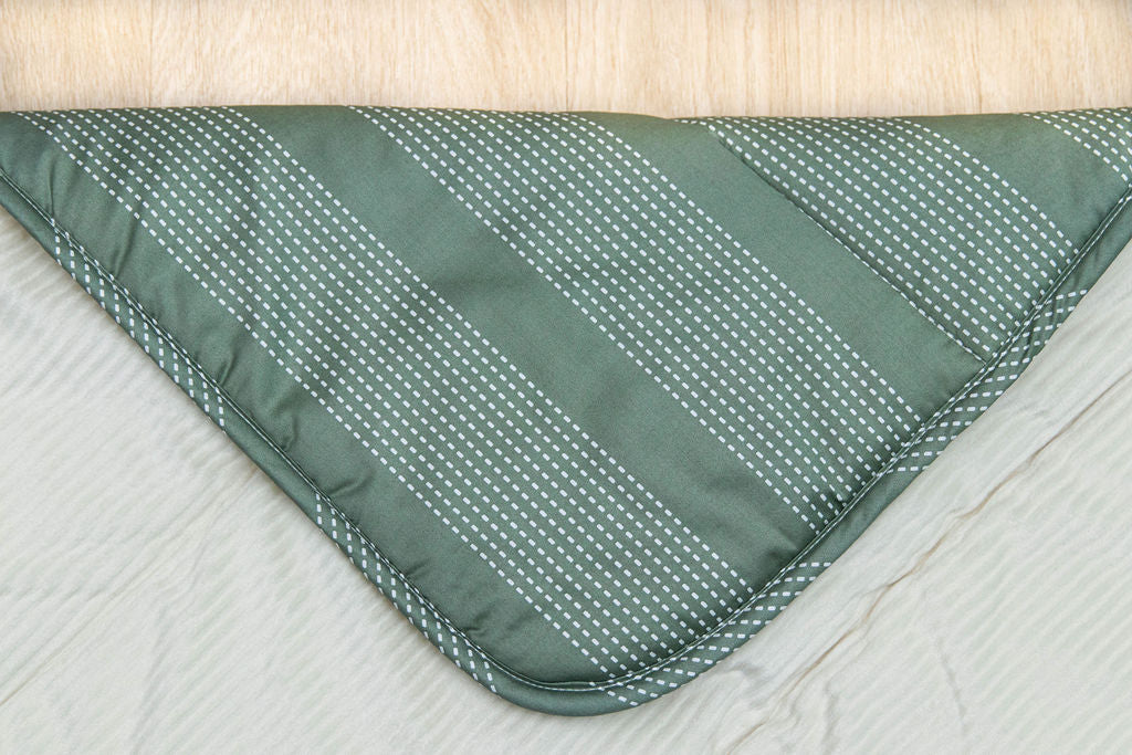 corner of green dotted stripe children's blanket