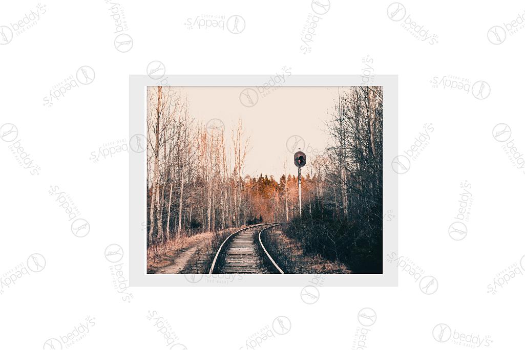 train railroad in woods artwork