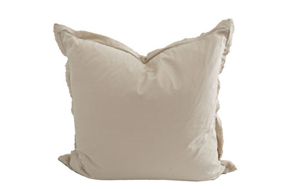 A large tan decorative pillow on a white background.