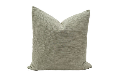 A textured, sage green euro pillow sham