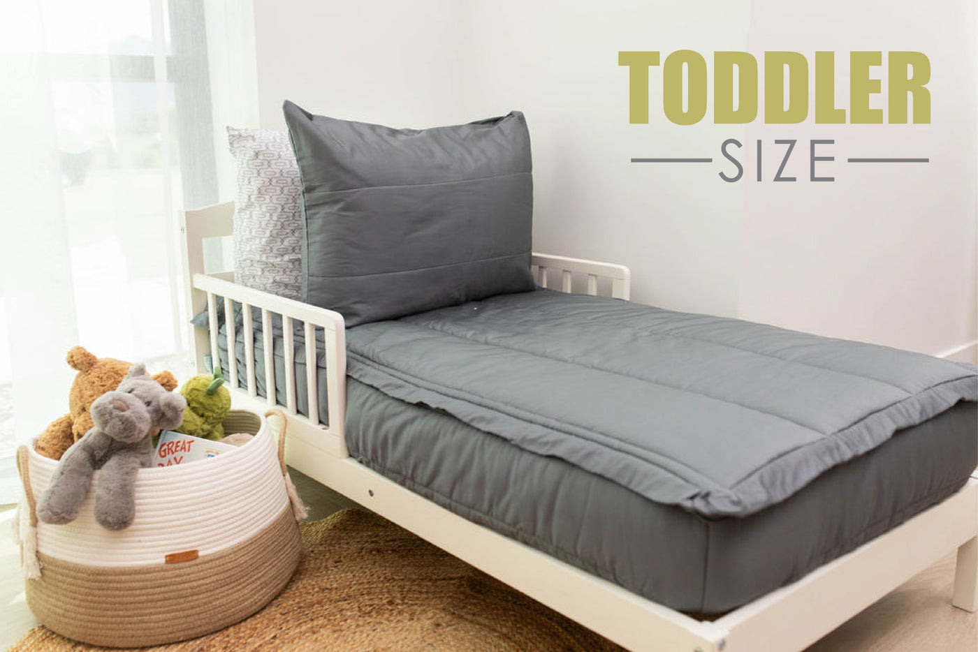 Gray toddler sized zipper bedding 