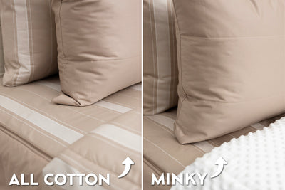 Tan zipper bedding with soft minky interior or soft cotton interior