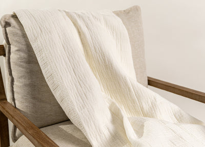 White blanket on chair on white background