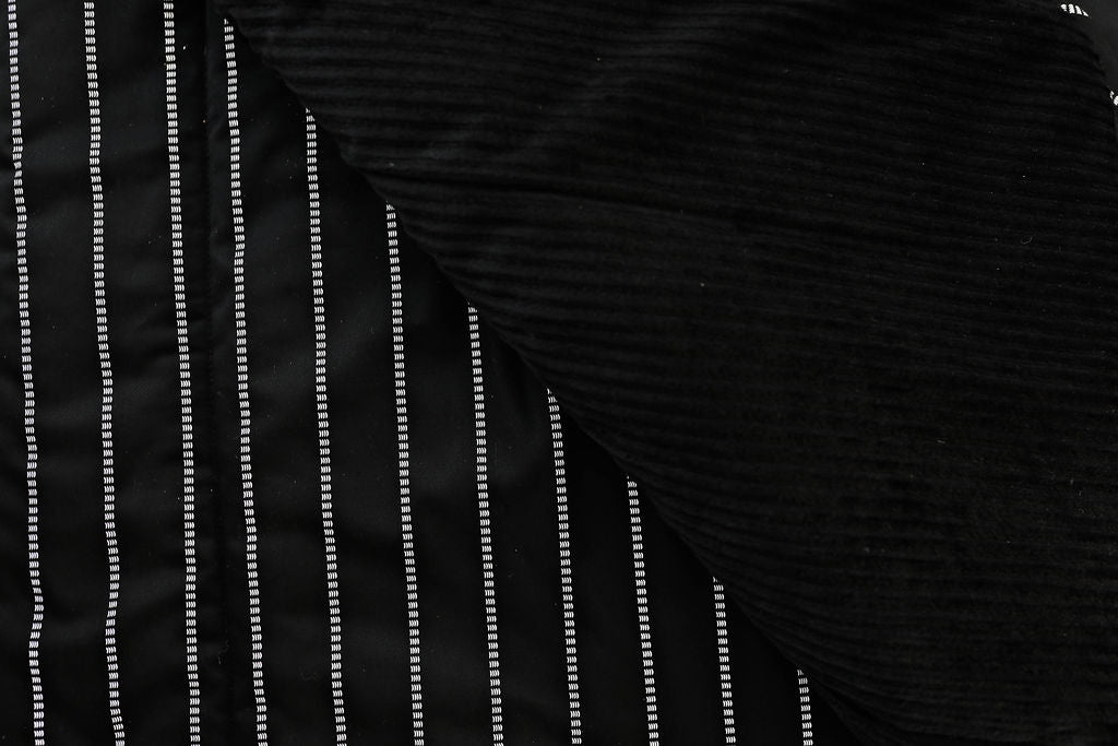 black blanket with dotted white stripes and soft black minky interior