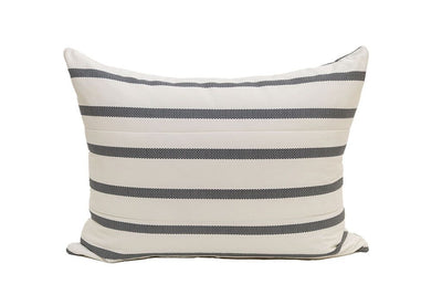 A white and black striped sham pillow.