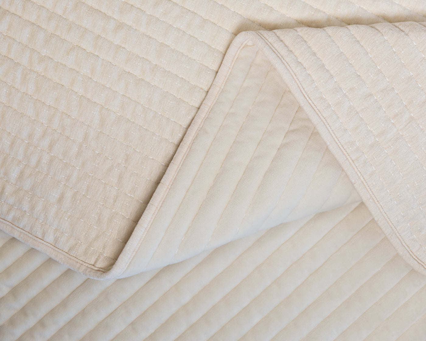 Photo with both textured and minky sides of cream blanket