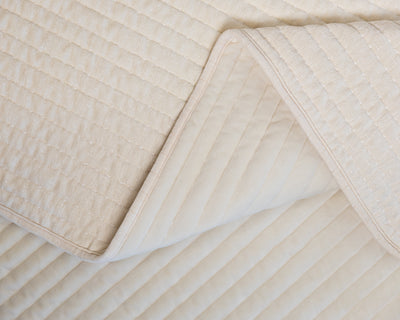 Photo with both textured and minky sides of cream blanket