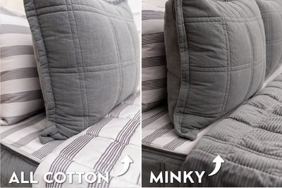 An infographic showing the options for cotton lining or minky lining in your zipper bedding set.