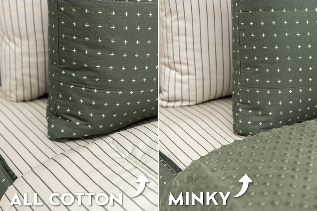 graphic showing minky vs all cotton interior side by side 
