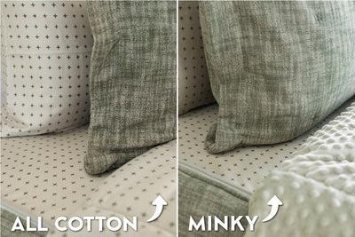 An infographic showing the options for cotton lining or minky lining in your zipper bedding set.