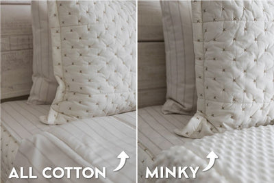 An infographic showing the options for cotton lining or minky lining in your zipper bedding set.