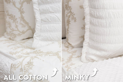 An infographic showing the options for cotton lining or minky lining in your zipper bedding set.