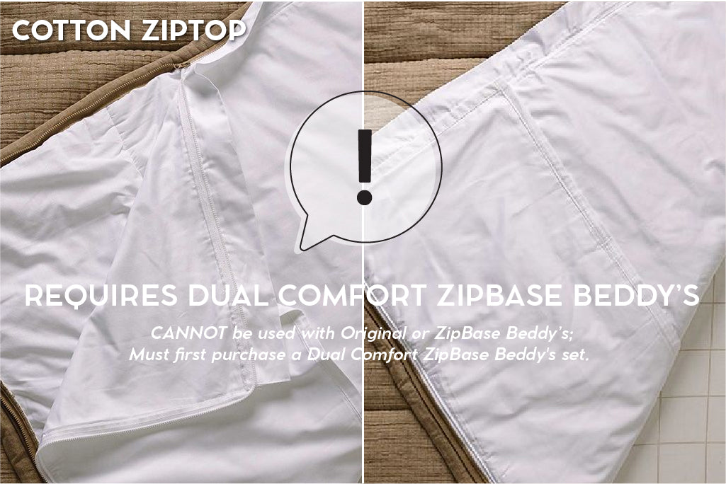 White cotton replacement ZipTop piece zipped into the top comforter piece.