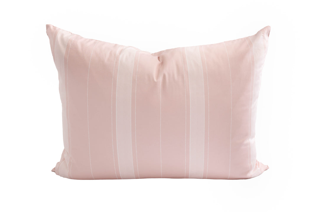 A pink striped pillowcase on a white background.