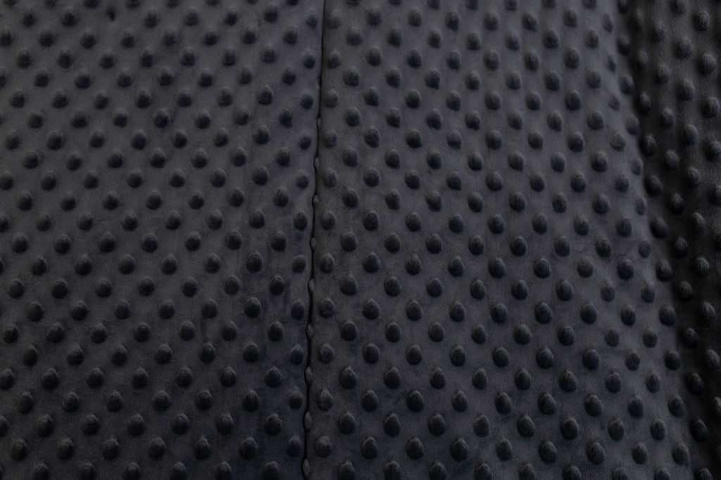 A close up view of a soft gray minky blanket.