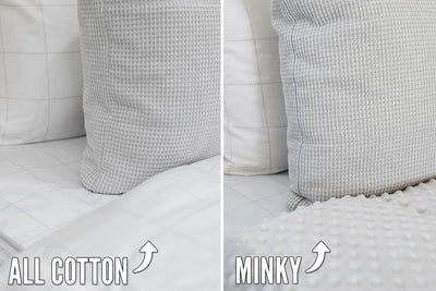 An infographic showing the options for cotton lining or minky lining in your zipper bedding set.