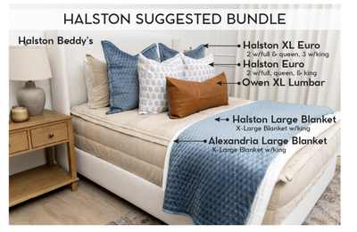 An infographic explaining the recommended bundle items to accompany a tan zipper bedding set