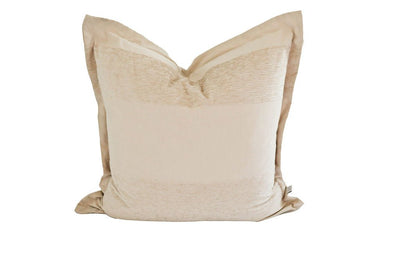 A large tan striped pillow on a white background.