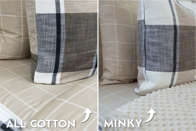 Gray, cream and white plaid zipper bedding minky and cotton bedding