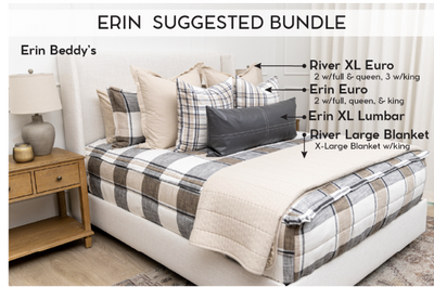 An infographic explaining what comes in a suggested zipper bedding bundle purchase, including your all in one bedding set, decorative pillows, and blanket.